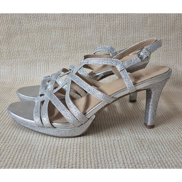 Naturalizer Baylor Silver Women's Size 8W Heels Pumps Sparkle Glitter Prom Event - Picture 6 of 14